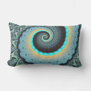 Abstracte blauwe turquoise oranje fractale kunst s buitenkussen