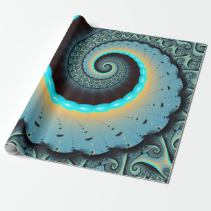 Abstracte blauwe turquoise oranje fractale kunst s cadeaupapier