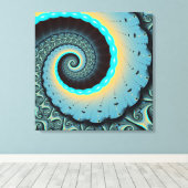 Abstracte blauwe turquoise oranje fractale kunst s canvas afdruk (Insitu (Houten vloer))