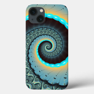 Abstracte blauwe turquoise oranje fractale kunst s iPhone 13 hoesje