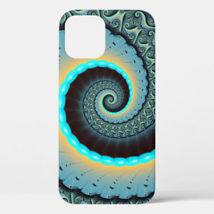 Abstracte blauwe turquoise oranje fractale kunst s iPhone 12 pro hoesje