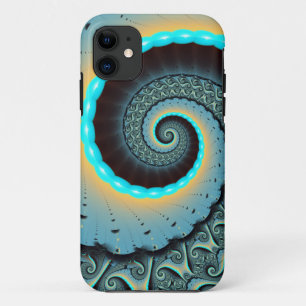 Abstracte blauwe turquoise oranje fractale kunst s iPhone 11 hoesje