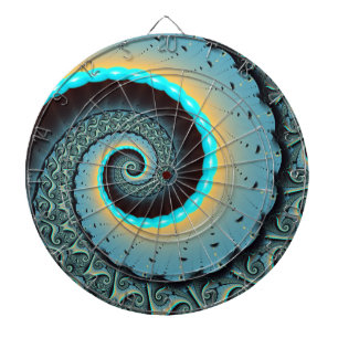 Abstracte blauwe turquoise oranje fractale kunst s dartbord