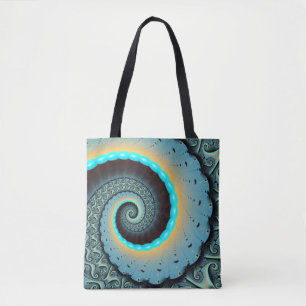 Abstracte blauwe turquoise oranje fractale kunst s draagtas