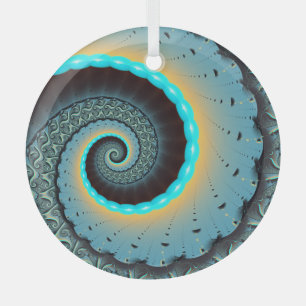 Abstracte blauwe turquoise oranje fractale kunst s glas ornament