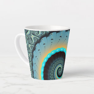 Abstracte blauwe turquoise oranje fractale kunst s latte mok