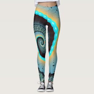 Abstracte blauwe turquoise oranje fractale kunst s leggings