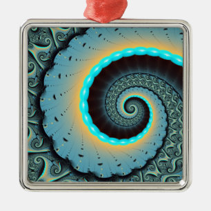 Abstracte blauwe turquoise oranje fractale kunst s metalen ornament