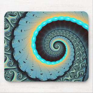 Abstracte blauwe turquoise oranje fractale kunst s muismat