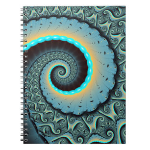 Abstracte blauwe turquoise oranje fractale kunst s notitieboek