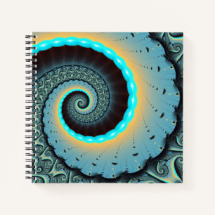 Abstracte blauwe turquoise oranje fractale kunst s notitieboek