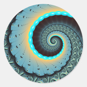 Abstracte blauwe turquoise oranje fractale kunst s ronde sticker