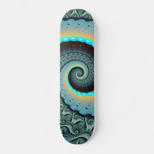 Abstracte blauwe turquoise oranje fractale kunst s skateboard