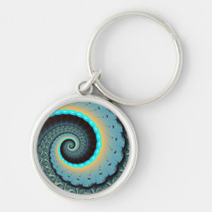 Abstracte blauwe turquoise oranje fractale kunst s sleutelhanger