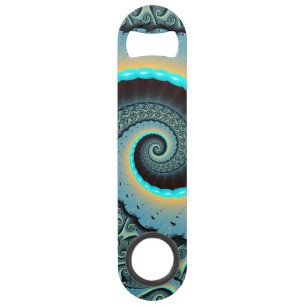 Abstracte blauwe turquoise oranje fractale kunst s speed flessenopener