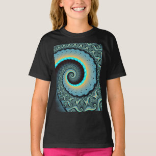 Abstracte blauwe turquoise oranje fractale kunst s t-shirt