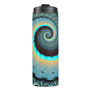Abstracte blauwe turquoise oranje fractale kunst s thermosbeker