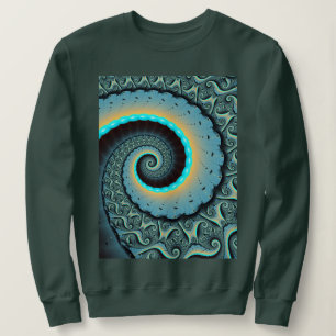 Abstracte blauwe turquoise oranje fractale kunst s trui