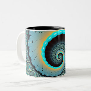 Abstracte blauwe turquoise oranje fractale kunst s tweekleurige koffiemok