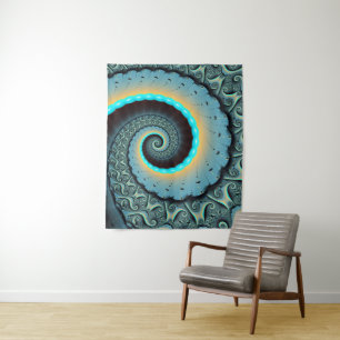 Abstracte blauwe turquoise oranje fractale kunst s wandkleed