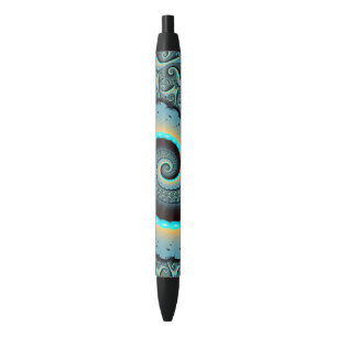 Abstracte blauwe turquoise oranje fractale kunst s zwarte inkt pen