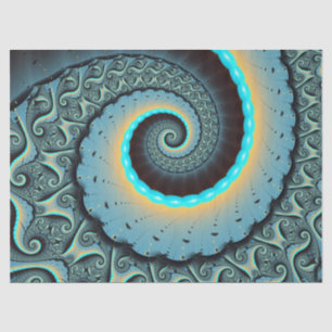 Abstracte blauwe turquoise oranje fractale kunst tissuepapier