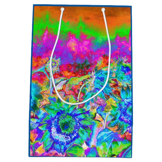 Abstracte blauwe waterverf zonnebloemen medium cadeauzakje (Achterkant)