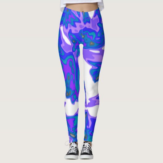 Abstracte blauwe, witte, Paarse Leggings (Voorkant)