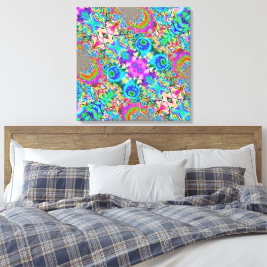 Abstracte blauwe zonnebloemen - schilderij met ret canvas afdruk (Insitu (Slaapkamer))