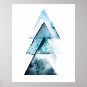 Abstracte blauwgeometrische poster waterverf