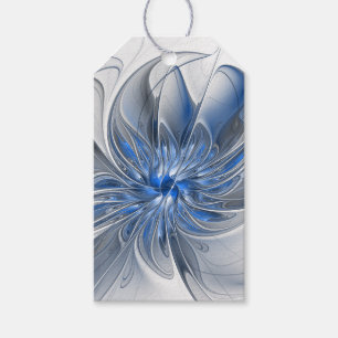 Abstracte blauwgrijze aquarel fractale kunst bloem cadeaulabel