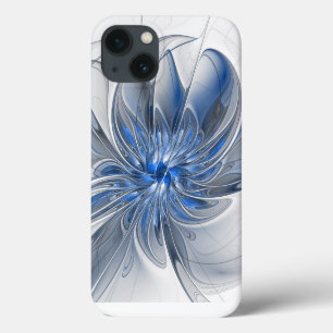 Abstracte blauwgrijze aquarel fractale kunst bloem iPhone 13 hoesje