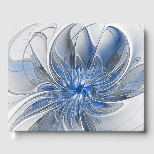 Abstracte blauwgrijze aquarel fractale kunst bloem gastenboek