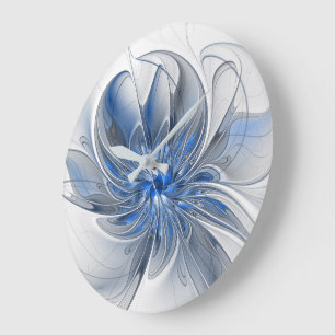Abstracte blauwgrijze aquarel fractale kunst bloem grote klok