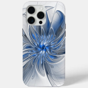 Abstracte blauwgrijze aquarel fractale kunst bloem iPhone 15 pro max hoesje