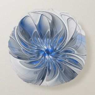 Abstracte blauwgrijze aquarel fractale kunst bloem rond kussen