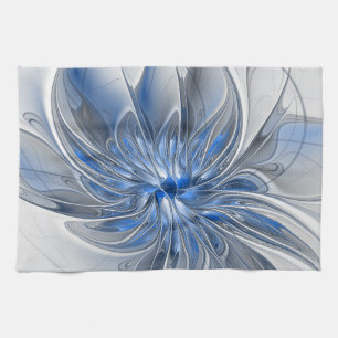 Abstracte blauwgrijze aquarel fractale kunst bloem theedoek