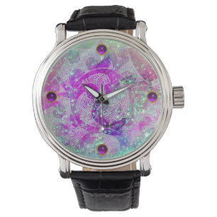 ABSTRACTE BLAUWGROEN BLAUW, PINKWAVELS, SPARKLEN, HORLOGE