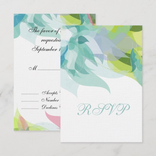 Abstracte Blauwgroen Bloemen RSVP Huwelijksuitnodi (Voorkant / Achterkant)