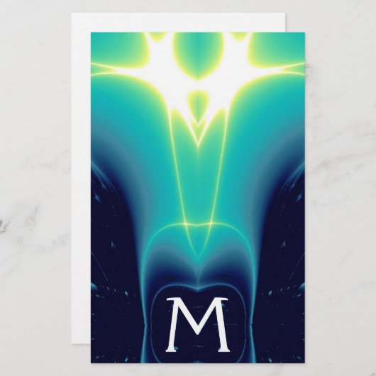 ABSTRACTE BLAUWGROEN BLUE TURQUOISE LICHTWAVELMONO BRIEFPAPIER (Voorkant / Achterkant)