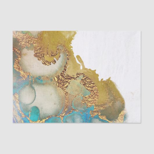 Abstracte Blauwgroen Gold Agate Waterverf Tissuepapier (Voorkant)