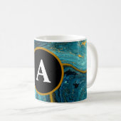 Abstracte Blauwgroen Gold Waterverf Monogram tekst Koffiemok (Voorkant rechts)