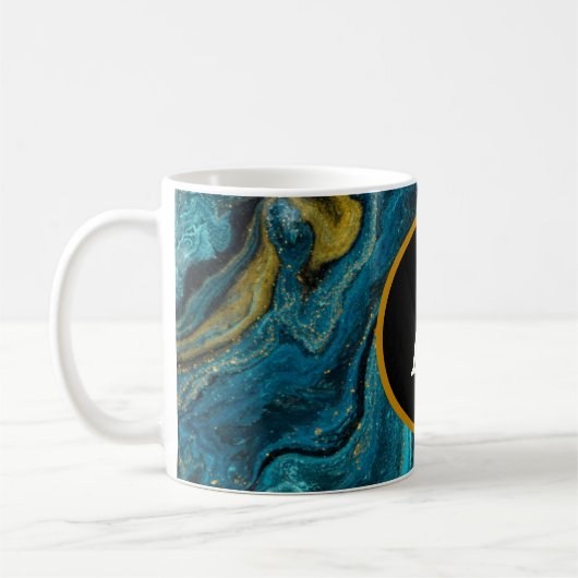 Abstracte Blauwgroen Gold Waterverf Monogram tekst Koffiemok (Links)