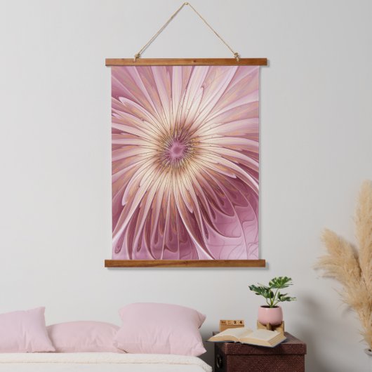 Abstracte bloeiende fractale kunst en schaduwen va hangend wandkleed (Slaapkamer)