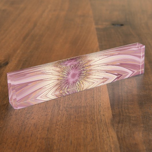 Abstracte bloeiende fractale kunst en schaduwen va naambordje (Zijkant)