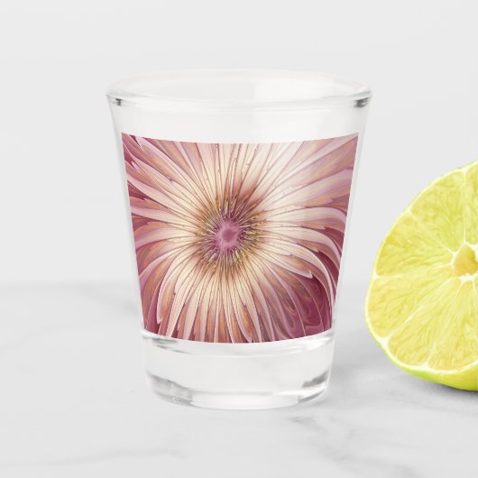 Abstracte bloeiende fractale kunst en schaduwen va shot glas (Voorkant)