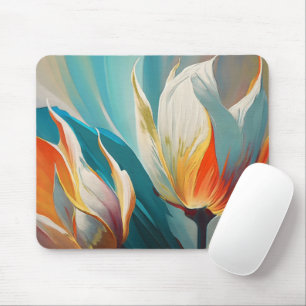 Abstracte bloeiende gloed in turquoise en oranje muismat
