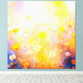 abstracte bloeiende wilde bloemen canvas afdruk (Insitu (Houten vloer))
