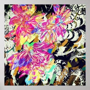 Abstracte bloem en kleurrijk dierpatroon poster