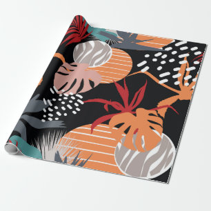 Abstracte bloem en tropische bladeren, naadloos cadeaupapier